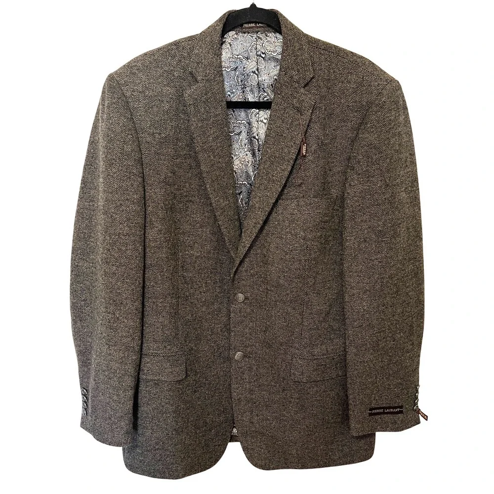 Pierre‎ Laurant Mens 40L Birdseye Sport Coat Blazer Nailhead Jacket Classic Wool